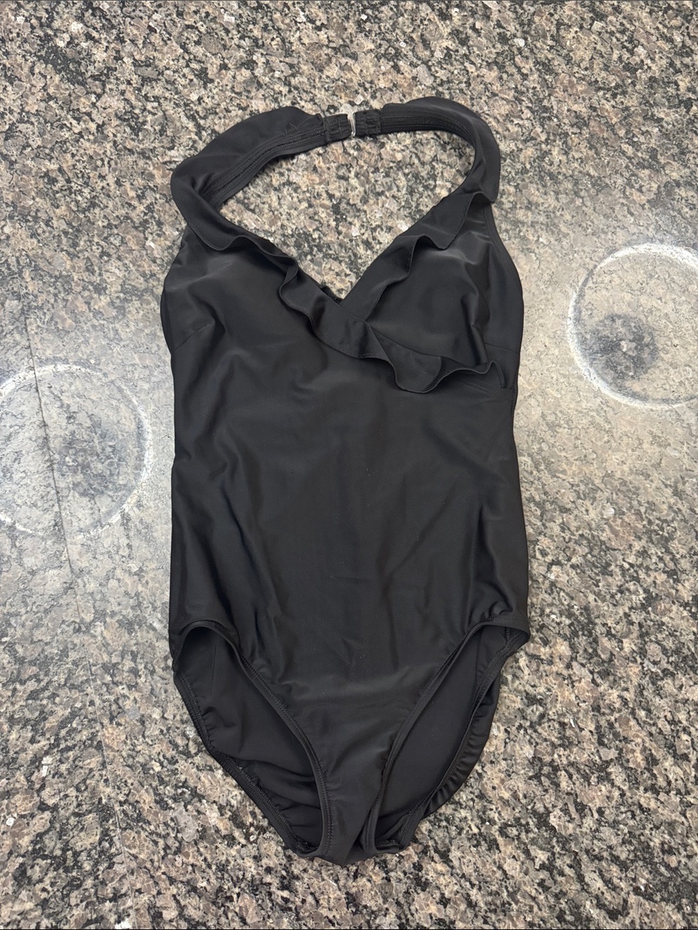 Women's Black Ruffle Halter One-Piece Swimsuit